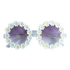 Adult Daisy Round Sunglasses - White Frame with Purple Lenses